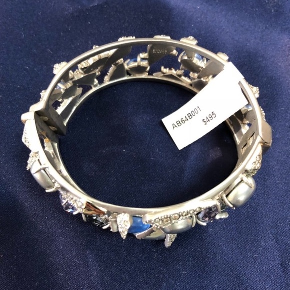 Alexis Bittar multi crystal matte rhodium 10k gold plated brass bangle bracelet - Picture 2 of 8